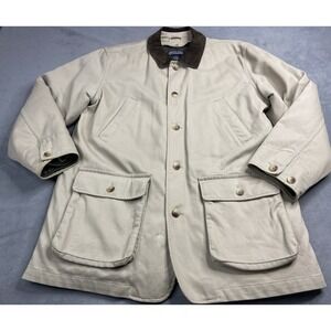 Lands End Jacket Mens Large‎ Beige Barn Chore Field Canvas Quilted Work Coat Rib